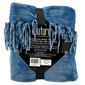 Couture By Commonwealth | Luxury Plush Fringe Throw | Denim Blue | 60" x 70"